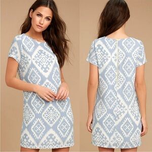 Lulu's  "Give Me A Print" Light Blue & White Shift Dress medium